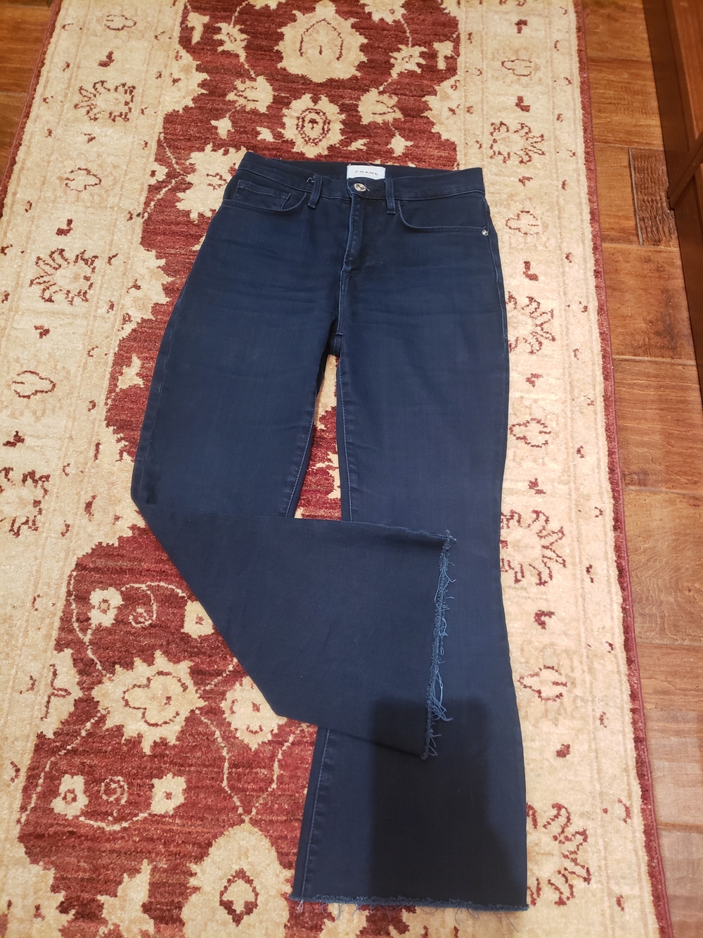 Frame Wide-Leg Cropped Jeans with Frayed Hem Size 24